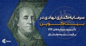 نموداری از سرمایه‌گذاری نهادی در بیت‌کوین و تأثیر آن بر بازار رمزارزها، با تمرکز بر ورود سرمایه‌های ETF اسپات به بازار.